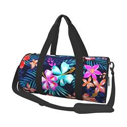 Reisegepäcktasche, groß, Blumenmuster, rund, geeignet für Training, Reisen, viele Outdoor-Aktivitäten, Blau, Blumenblau, Einheitsgröße von TOLKAT