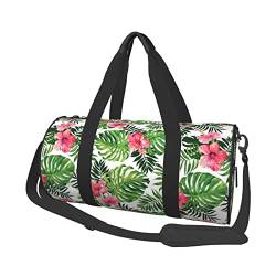Reisegepäcktasche mit Musiknoten, rund, groß, geeignet für Training, Reisen, viele Outdoor-Aktivitäten, Schwarz / Weiß, Tropische Blätter, Einheitsgröße von TOLKAT