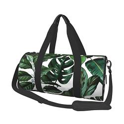 Runde Reisegepäcktasche mit Sonnenuntergang, große Kapazität, geeignet für Training, Reisen, viele Outdoor-Aktivitäten, Tropische Blätter, Einheitsgröße von TOLKAT