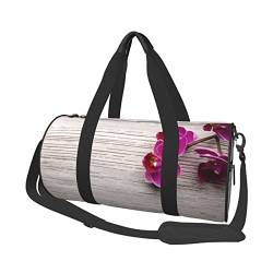 Schöne runde Reisegepäcktasche mit großem Fassungsvermögen, geeignet für Training, Reisen, viele Outdoor-Aktivitäten, Blume aus Holz, Einheitsgröße von TOLKAT