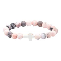 TOLOWOBK Kreuz Edelstein Armband Damen Mädchen Perlenarmband Armbänder Rosa Jaspis Naturstein Armband für Mädchen Kommunion Konfirmation Muttertag Geburtstag Geschenke für Mama Tochter Oma Enkelin von TOLOWOBK