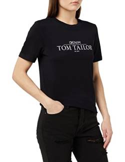 TOM TAILOR Denim Damen 1035362 Basic T-Shirt mit Print, 14482-Deep Black, XS von TOM TAILOR Denim