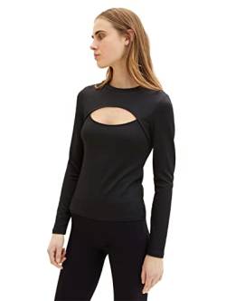 TOM TAILOR Denim Damen 1035376 Longsleeve T-Shirt, 14482-Deep Black, M von TOM TAILOR Denim