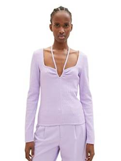 TOM TAILOR Denim Damen 1035870 Langarmshirt mit Bindedetail am Kragen, 31042-Lilac Vibe, M von TOM TAILOR Denim