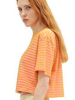 TOM TAILOR Denim Damen 1036537 Cropped T-Shirt, 31709-Mango Pink Stripe, XL von TOM TAILOR Denim