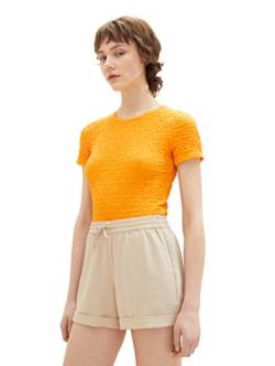 TOM TAILOR Denim Damen 1036545 Crinkle T-Shirt, 31684-Bright Mango Orange, L von TOM TAILOR Denim