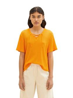 TOM TAILOR Denim Damen 1036565 T-Shirt mit Bindedetail am Kragen, 31684-Bright Mango Orange, XL von TOM TAILOR Denim