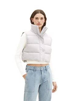 TOM TAILOR Denim Damen 1036570 Cropped Puffer Weste, 32253-basic Light Grey, S von TOM TAILOR Denim