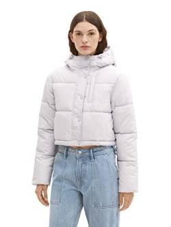 TOM TAILOR Denim Damen 1036572 Puffer Jacke mit Kapuze, 32253-basic Light Grey, L von TOM TAILOR Denim