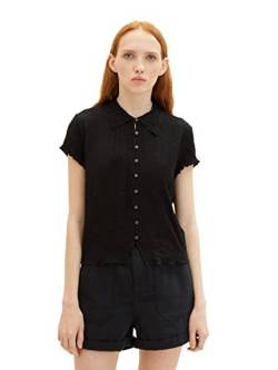 TOM TAILOR Denim Damen 1036595 Crinkle Bluse, 14482-Deep Black, L von TOM TAILOR Denim