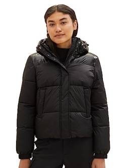 TOM TAILOR Denim Damen 1037590 Puffer Steppjacke mit Kapuze, 14482-deep Black, XXL von TOM TAILOR Denim