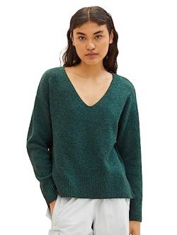 TOM TAILOR Denim Damen 1038392 Basic Pullover mit V-Ausschnitt, 10592-midnight Forest Green Mélange, XS von TOM TAILOR Denim