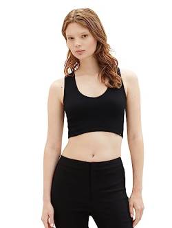 TOM TAILOR Denim Damen 1038650 Cropped Basic Top, 14482-Deep Black, XXS/XS von TOM TAILOR Denim