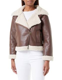 TOM TAILOR Denim Damen 1038689 Sherling Lederjacke, 19714-roasted Coffee Brown, L von TOM TAILOR Denim