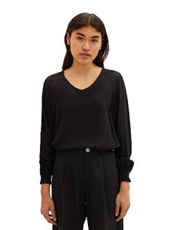 TOM TAILOR Denim Damen 1039827 Basic Bluse mit V-Ausschnitt & Rüschen, 14482-deep Black, S von TOM TAILOR Denim