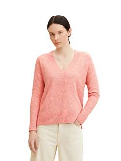 TOM TAILOR Denim Damen Basic Pullover mit V-Ausschnitt 1033309, 30562 - Peach Pink Melange, M von TOM TAILOR Denim