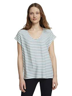 TOM TAILOR Denim Damen Gemusterte Kurzambluse 1024993, 25923 - Mineral Blue White Stripe, S von TOM TAILOR Denim