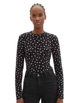 TOM TAILOR Denim Damen Langarmshirt mit Stehkragen, black small flower print, M von TOM TAILOR Denim