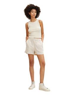 TOM TAILOR Denim Damen Leinen Bermuda Shorts mit Streifen 1033360, 29649 - Beige Brown Stripe, L von TOM TAILOR Denim