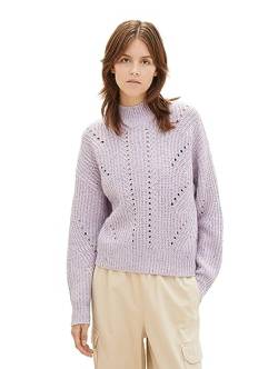 TOM TAILOR Denim Damen Pullover mit Zopfmuster , lavender base neps, M von TOM TAILOR Denim