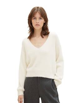 TOM TAILOR Denim Damen Relaxed Fit Federgarn Pullover mit V-Ausschitt , Gardenia White, S von TOM TAILOR Denim