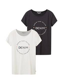 TOM TAILOR Denim Damen Slim Fit T-Shirt mit Logo-Print im Doppelpack von TOM TAILOR Denim