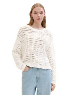 TOM TAILOR Denim Damen Sommer-Pullover mit lockerer Strickstruktur, off white, S von TOM TAILOR Denim