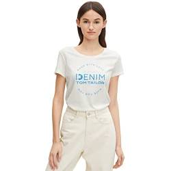 TOM TAILOR Denim Damen T-Shirt mit Logoprint 1031715, 10332 - Off White, L von TOM TAILOR Denim
