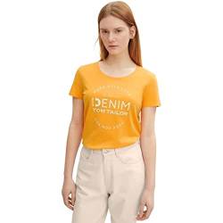 TOM TAILOR Denim Damen T-Shirt mit Logoprint 1031715, 11188 - Orange Bliss, L von TOM TAILOR Denim