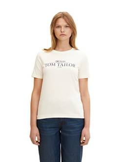 TOM TAILOR Denim Damen T-Shirt mit Logoprint 1033607, 10348 - Gardenia White, XS von TOM TAILOR Denim