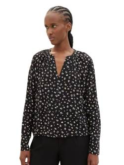 TOM TAILOR Denim Damen Tunica Bluse mit Knopfleiste , black small flower print, L von TOM TAILOR Denim