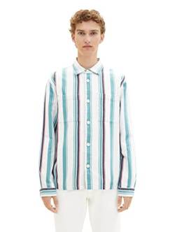 TOM TAILOR Denim Herren 1036241 Relaxed Fit Overshirt Hemd mit Streifen, 31859-Turquoise Multicol Big Stripe, L von TOM TAILOR Denim