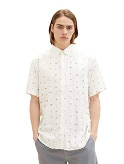 TOM TAILOR Denim Herren 1036246 Relaxed Fit Hemd mit Muster, 31922-White Navy Tennis Print, L von TOM TAILOR Denim