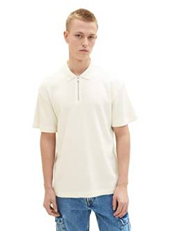 TOM TAILOR Denim Herren 1036381 Relaxed Fit Poloshirt mit Reißverschluss, 12906-Wool White, L von TOM TAILOR Denim