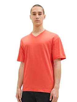 TOM TAILOR Denim Herren 1036449 Relaxed Fit T-Shirt mit V-Ausschnitt, 11042-Plain Red, XS von TOM TAILOR Denim