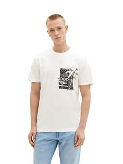 TOM TAILOR Denim Herren 1036478 T-Shirt mit Print, 12906-Wool White, XXL von TOM TAILOR Denim