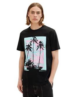 TOM TAILOR Denim Herren 1036480 T-Shirt mit Sommer-Print, 29999-Black, S von TOM TAILOR Denim