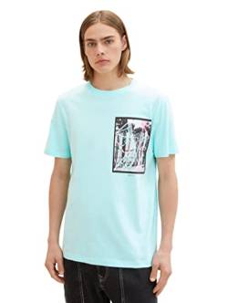 TOM TAILOR Denim Herren 1036480 T-Shirt mit Sommer-Print, 30655-Soft Light Turquoise, M von TOM TAILOR Denim