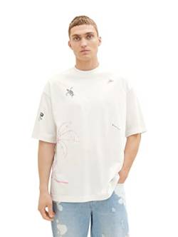 TOM TAILOR Denim Herren 1036483 Oversize T-Shirt mit Sommer-Print, 12906-Wool White, M von TOM TAILOR Denim