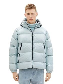 TOM TAILOR Denim Herren 1037392 Relaxed Fit Recycled Down Puffer-Jacke mit Kapuze, 30463-dusty Mint Blue, L von TOM TAILOR Denim