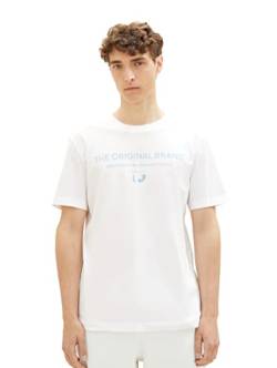 TOM TAILOR Denim Herren 1037654 Slim Fit T-Shirt mit Logo-Print aus Baumwolle, 20000-White, L von TOM TAILOR Denim