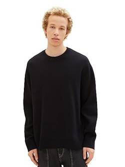 TOM TAILOR Denim Herren 1038265 Loose Fit Crew-Neck Strick-Pullover, 29999-Black, L von TOM TAILOR Denim