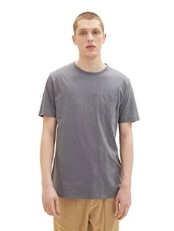 TOM TAILOR Denim Herren 1038462 Basic T-Shirt mit Brusttasche, 15180-Quiet Mid Grey, XS von TOM TAILOR Denim