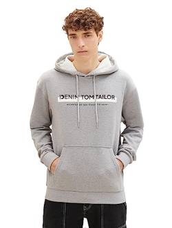 TOM TAILOR Denim Herren 1038755 Hoodie Sweatshirt mit Logo-Print, 12035-Grey Heather Melange, S von TOM TAILOR Denim