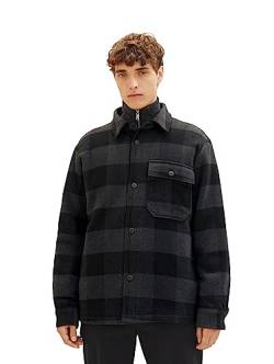 TOM TAILOR Denim Herren 1038860 Cosy Flanell Overshirt Karo-Jacke, 32664-black Grey Buffalo Check, S von TOM TAILOR Denim