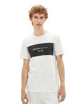 TOM TAILOR Denim Herren 1039419 Basic T-Shirt mit Logo-Print, 12906-Wool White, XL von TOM TAILOR Denim