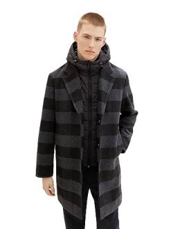 TOM TAILOR Denim Herren 2-in-1 Wollmantel mit abnehmbarer Innenjacke, black grey buffalo check, XL von TOM TAILOR Denim