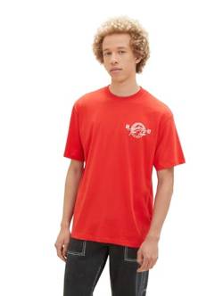 TOM TAILOR Denim Herren Basic T-Shirt mit Print, Clean Red, L von TOM TAILOR Denim