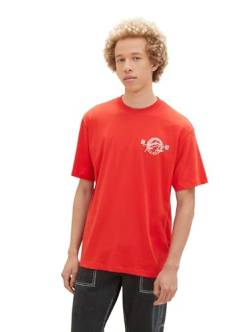 TOM TAILOR Denim Herren Basic T-Shirt mit Print, Clean Red, M von TOM TAILOR Denim