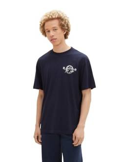 TOM TAILOR Denim Herren Basic T-Shirt mit Print, sky captain blue, L von TOM TAILOR Denim